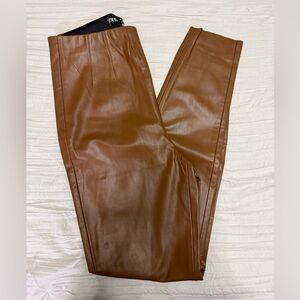 Zara Tan Faux Leather Trousers